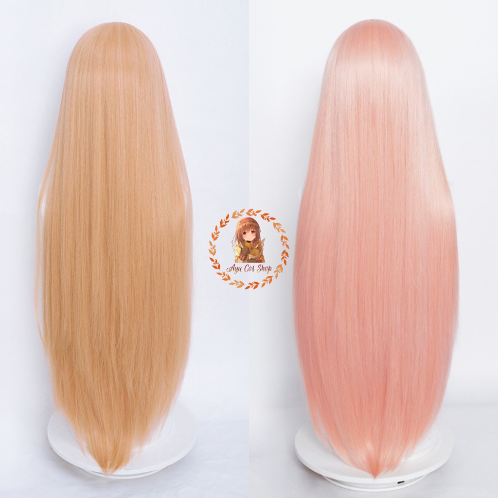Wig/tóc giả cosplay Power Chainsaw Man màu hồng cam 100cm