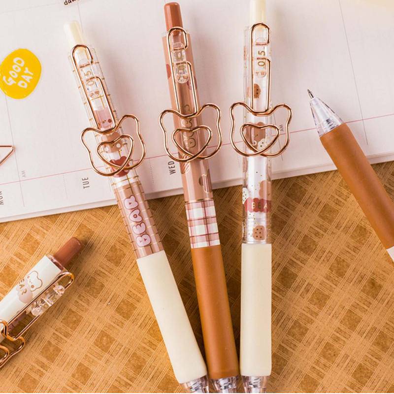 Hộp 6 Bút Mực Gel Ngòi 0.5mm In Hình Gấu Hoạt Hình Dễ Thương