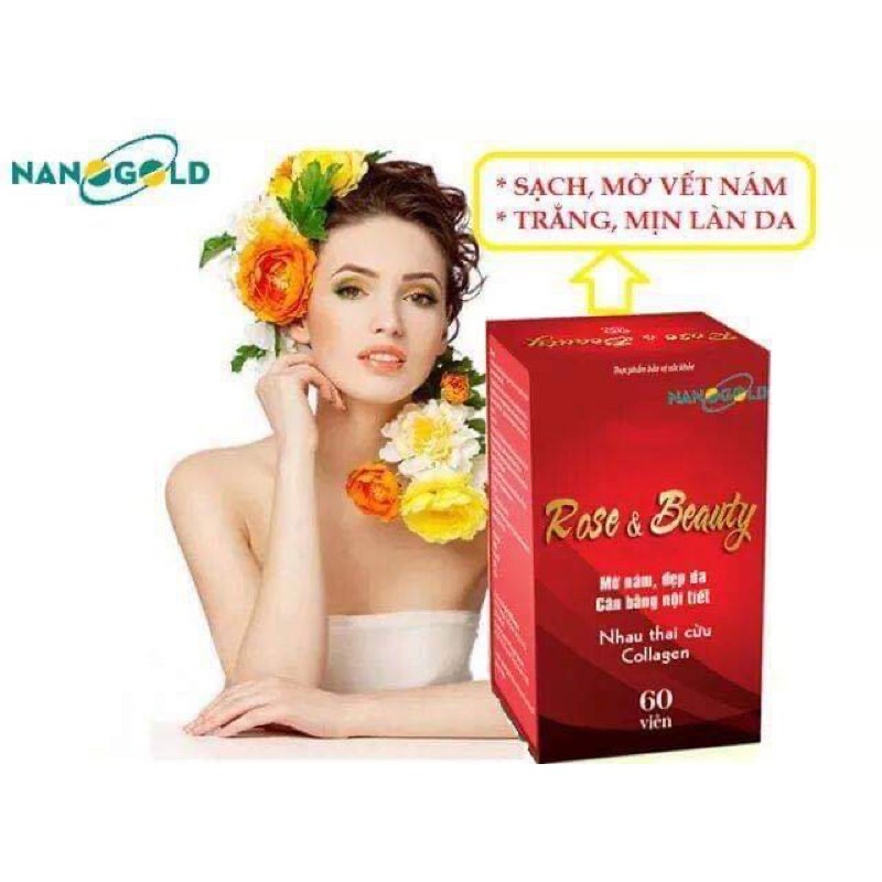 Nhau Thai Cừu COLLAGEN ROSE &amp; BEAUTY Kingphar - Mờ Nám, Đẹp Da, Cân Bằng Nội Tiết Tố Hộp 60 Viên