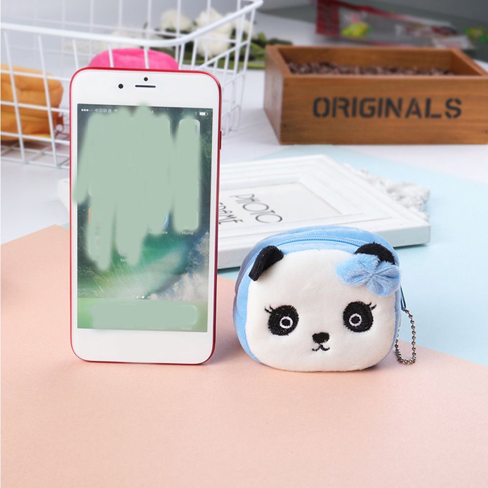 Ví đựng tiền xu/thẻ bằng lông nhung mềm mại có khóa kéo họa tiết trái cây dễ thương cho bé