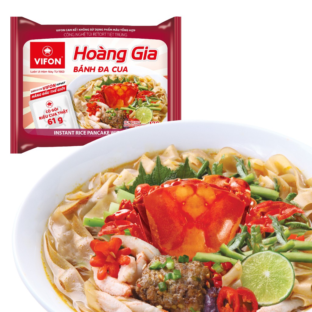 Thùng 18 Gói Bánh Đa Cua Hoàng Gia Có Túi Riêu Cua Thật VIFON 120g/Gói