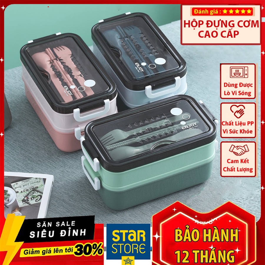 Hộp đựng cơm văn phòng giữ nhiệt chất liệu Inox 2 tầng tặng kèm đũa thìa dĩa cao cấp