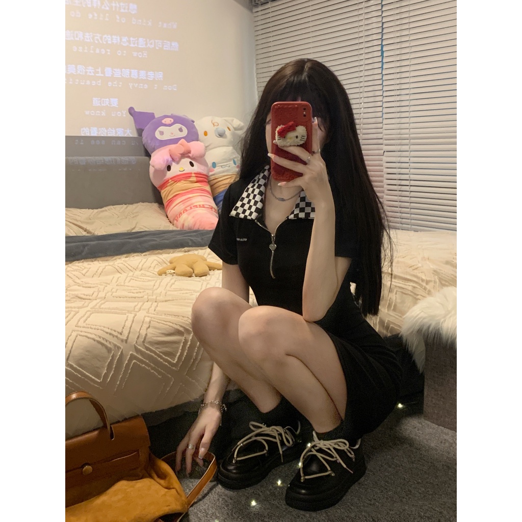 Đầm Dệt Kim Tay Ngắn Cổ POLO Dáng Ôm Họa Tiết Kẻ Sọc Thời Trang Hàn Quốc Quyến Rũ Cho Nữ