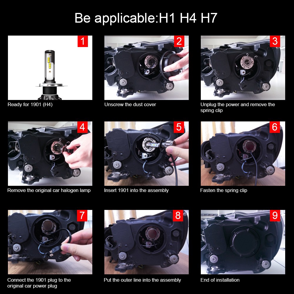 Đèn Pha LED H4 H11 Cao Và Thấp Chip ZES Độ Sáng Cao 9000lm Cho Xe Hơi