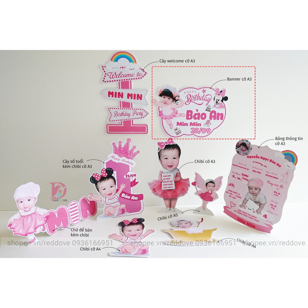 Banner sinh nhật cho bé, bảng tên sinh nhật kèm hình chibi RTK005