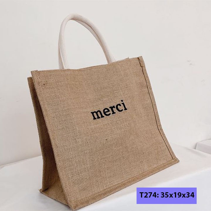 Túi xách cói đeo chéo nữ đi biển đi chơi MERCI sang chảnh phong cách vintage T274