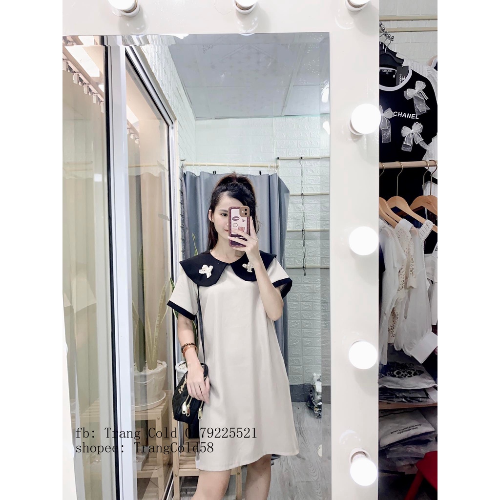VÁY SUÔNG CỔ SEN NƠ _hàng thiết kế (Ảnh thật shop tự chụp )