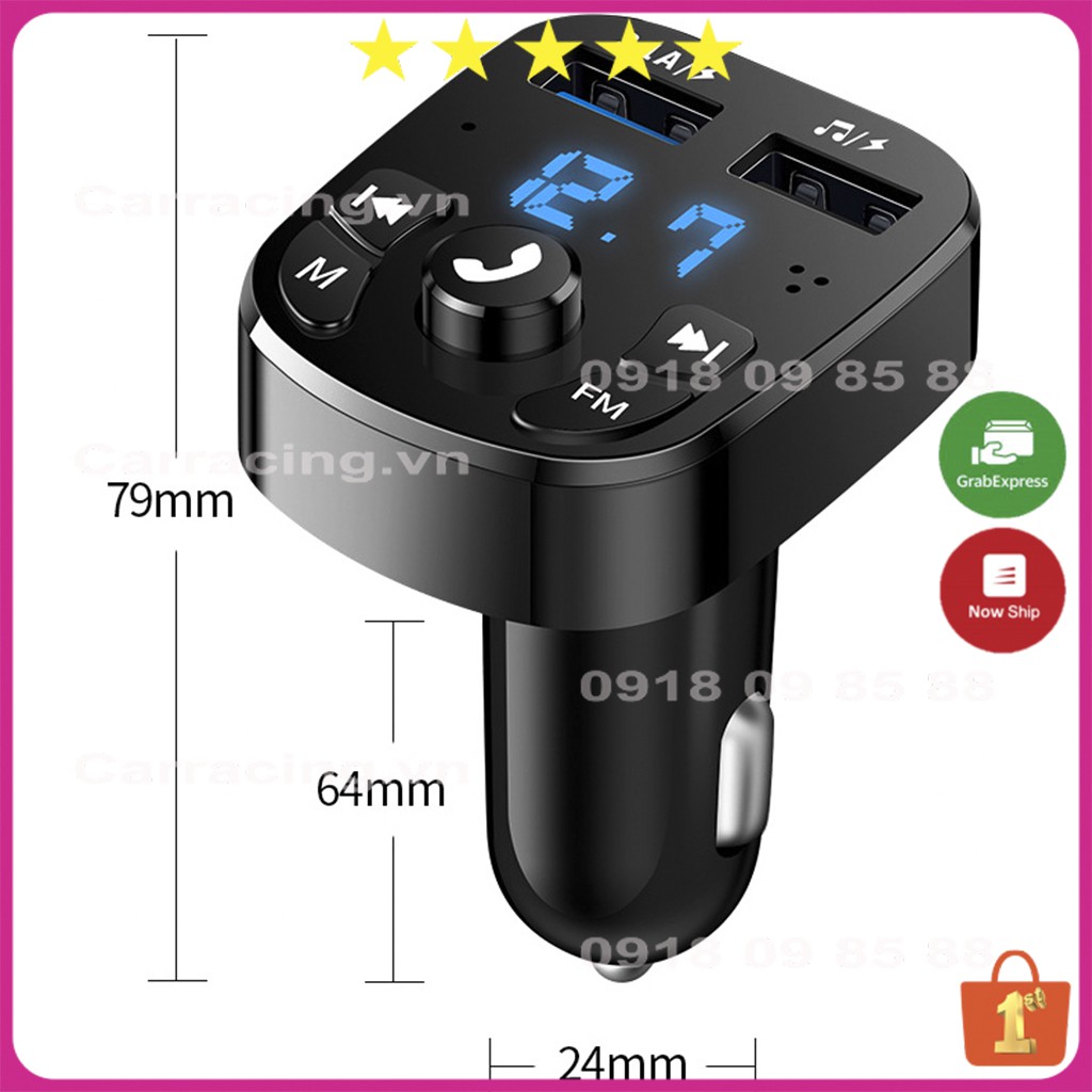 Tẩu Sạc Ô Tô CARRACING Cốc sạc xe hơi Bluetooth 5.0 Tốc Độ Nhanh 3.0 Cho Xe Hơi có nút MENU VÀ FM | BigBuy360 - bigbuy360.vn