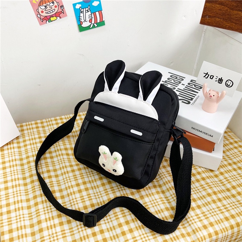 Túi Đeo Chéo Vai Hình Vuông Cỡ Nhỏ Bằng nylon Họa Tiết Thỏ Hoạt Hình Dễ Thương Cho Học Sinh