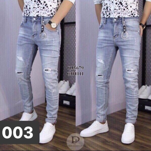 Quần Jean Nam jeans nam rách gối jeans nam body quần jeans nam xước Wash fashionteengroup MS 5679