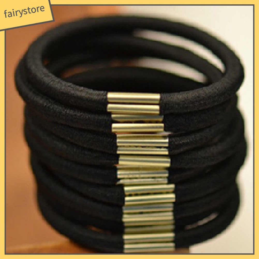 Set 10 dây cột tóc co giãn màu đen cho nữ