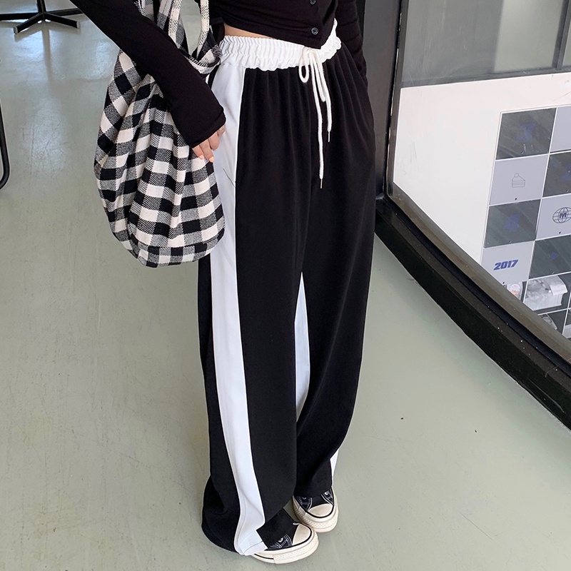 Quần dài ống rộng lưng cao phong cách thể thao hợp thời trang cho nữ