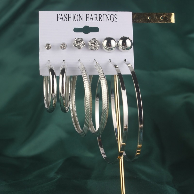 Bộ Khuyên Tai Tròn Lớn Đơn Giản Đính Ngọc Trai Nhân Tạo Cho Nữ