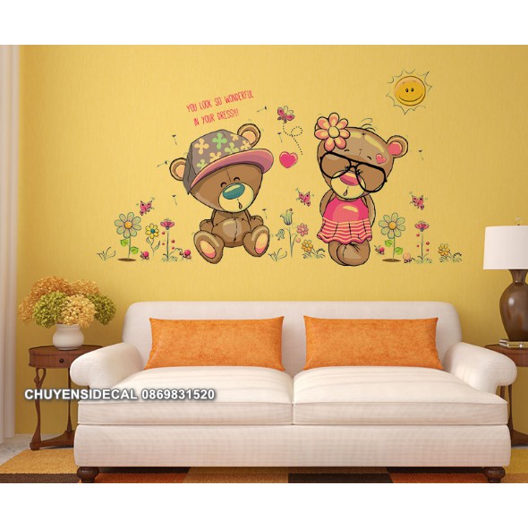 Decal dán tường - Gấu đôi đáng yêu cho Bé