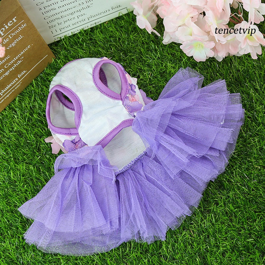 Đầm công chúa cổ tròn chất liệu cotton nhiều lớp in họa tiết hoa xinh xắn dành cho chó cái