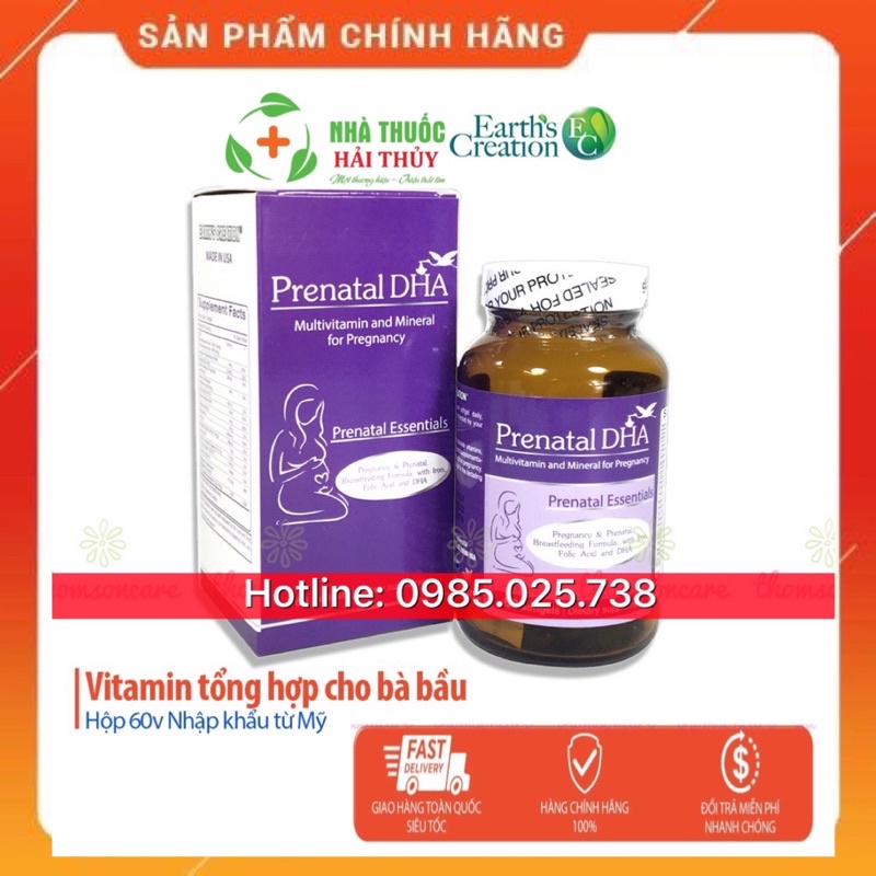 Prenatal DHA - vitamin tổng hợp cho bà bầu Earth Creation từ Mỹ chứa Omega, DHA, sắt, canxi, acid folic cho mẹ bầu