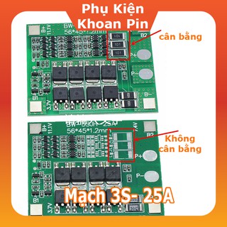 Mạch 3S 25A. Mạch bảo vệ sạc xả Cân bằng khối pin 3S 12,6V Dòng xả liên tục 25A