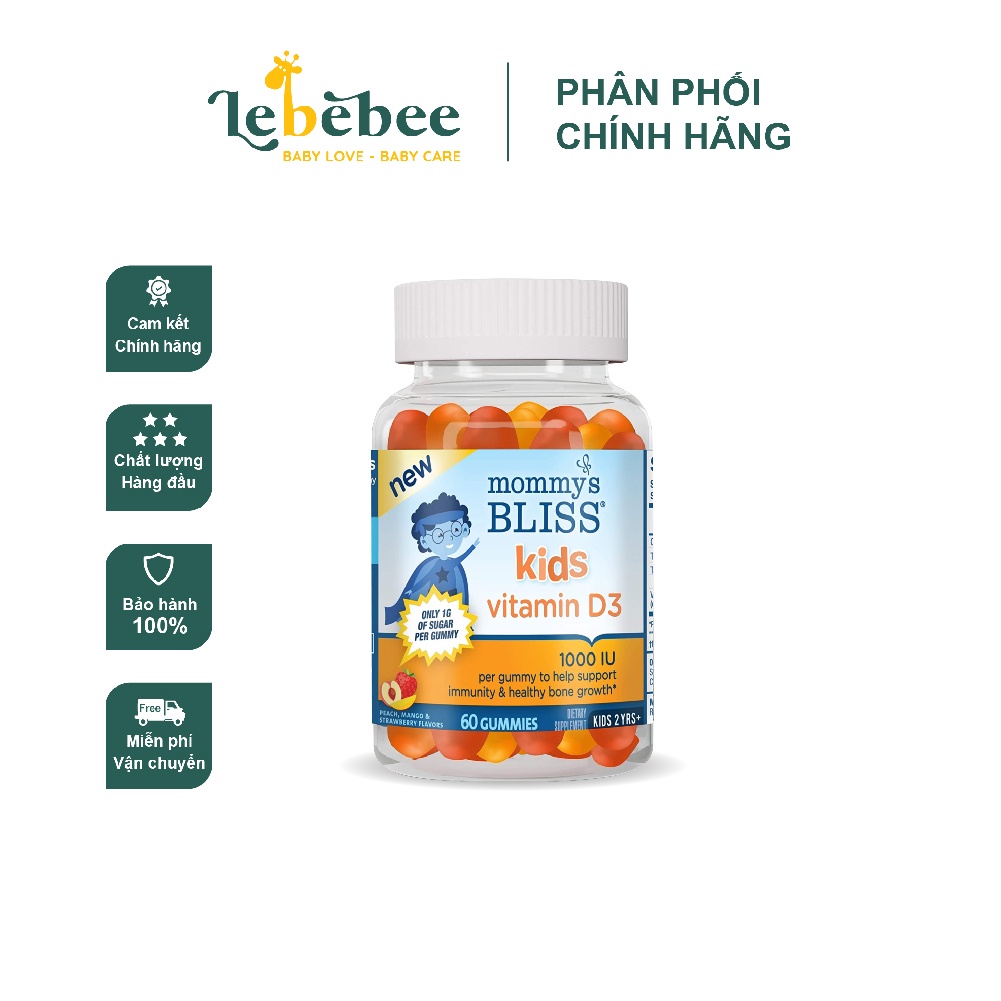 Viên nhai Kids Vitamin D3 Mommy Bliss bổ sung D3 cho bé từ 2 tuổi ( dạng kẹo dẻo)