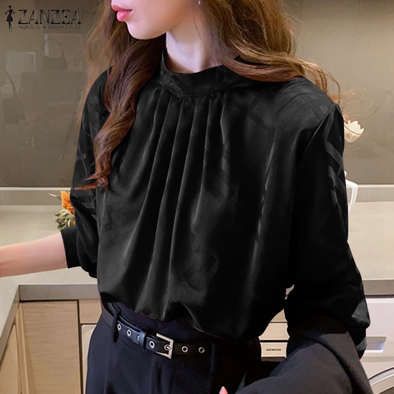 Áo sơ mi Zanzea tay dài cổ tròn cài nút phong cách Hàn Quốc thời trang cho nữ