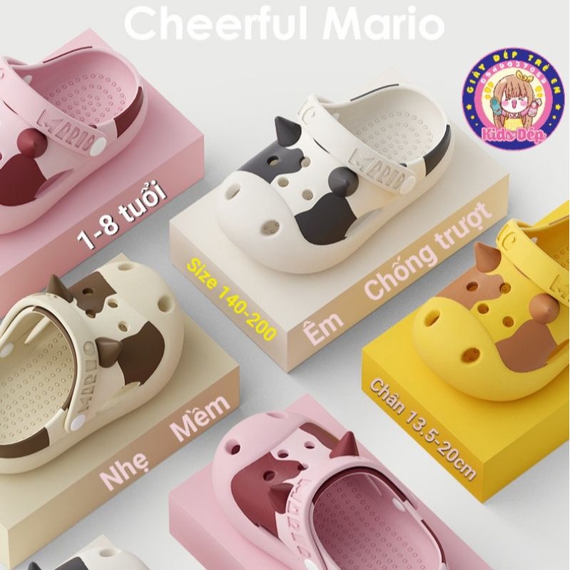 Dép sục bò sữa Cheerful Mario QL-6603 cho bé trai bé gái 1-8 tuổi