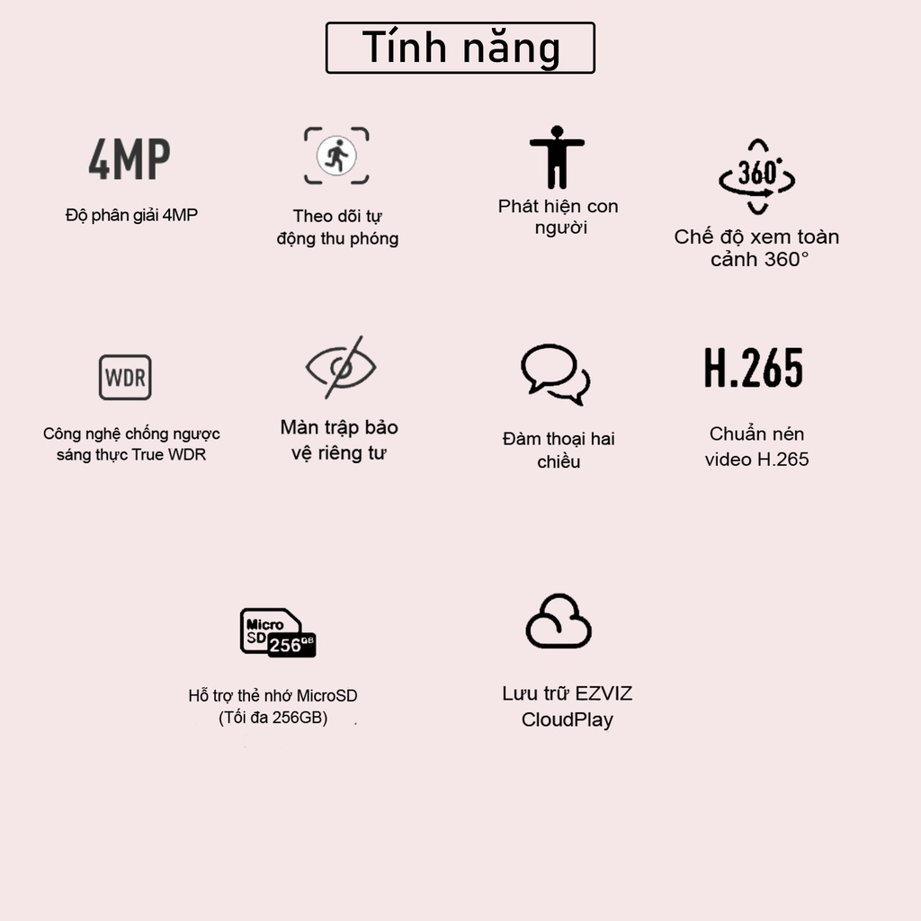 Camera Wifi EZVIZ C6W 2K 4MP Xoay 360, Thu phóng , Đàm thoại - Hàng chính hãng