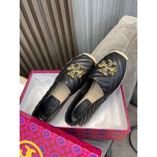 Giày lười đế cói thương hiệu Tory Burch da thật cao cấp