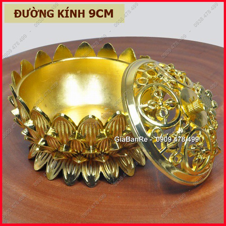 ĐỈNH XÔNG TRẦM 9CM HÌNH HOA SEN BẰNG KIM LOẠI - NÂU ĐỎ - 6049.1