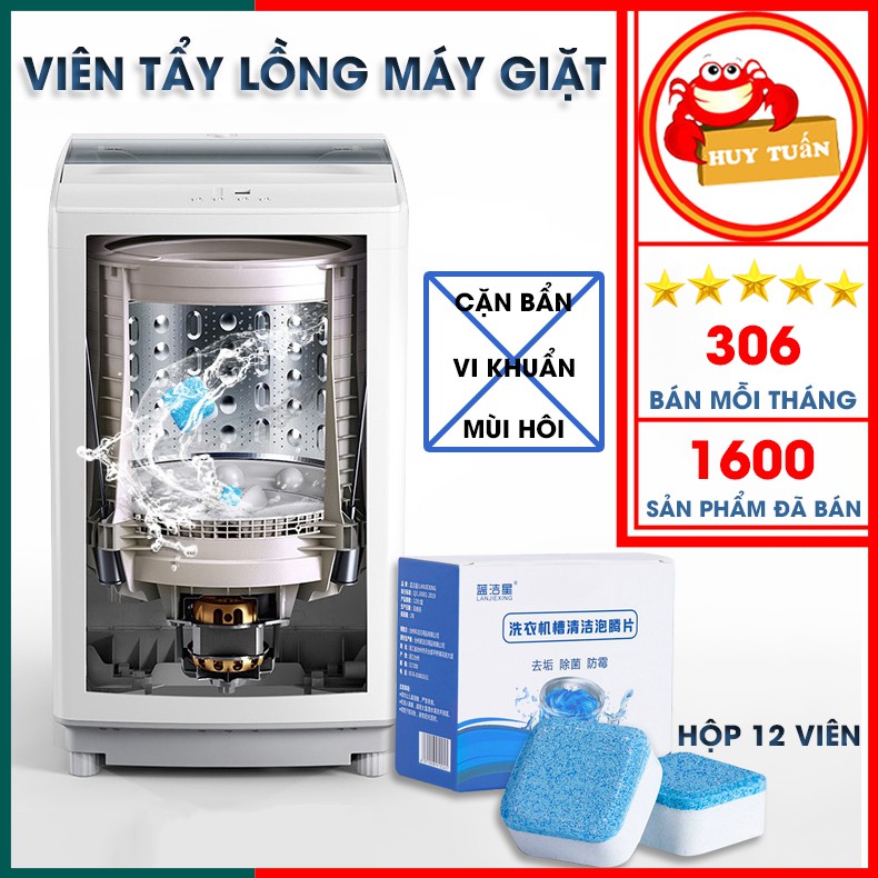 HỘP 12 VIÊN TẨY VỆ SINH LỒNG MÁY GIẶT DIỆT KHUẨN HIỆU QUẢ - VIÊN TẨY LỒNG GIẶT