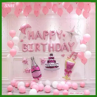 [ Tặng Bơm + Băng Dính ] Set Bóng Trang Trí Sinh Nhật Happy Birthday (Tặng Bơm + Băng Dính)