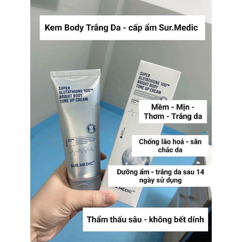 Kem Dưỡng Trắng Da Toàn Thân Sur.Medic Super Glutathione 100 Bright BODY Tone Up Cream 150ml