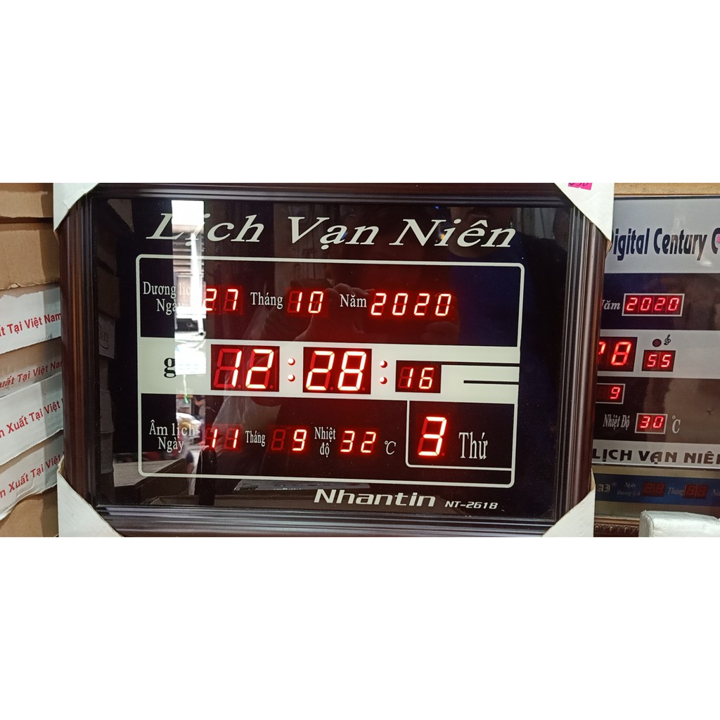 Lịch vạn niên - Điện tử khung gỗ