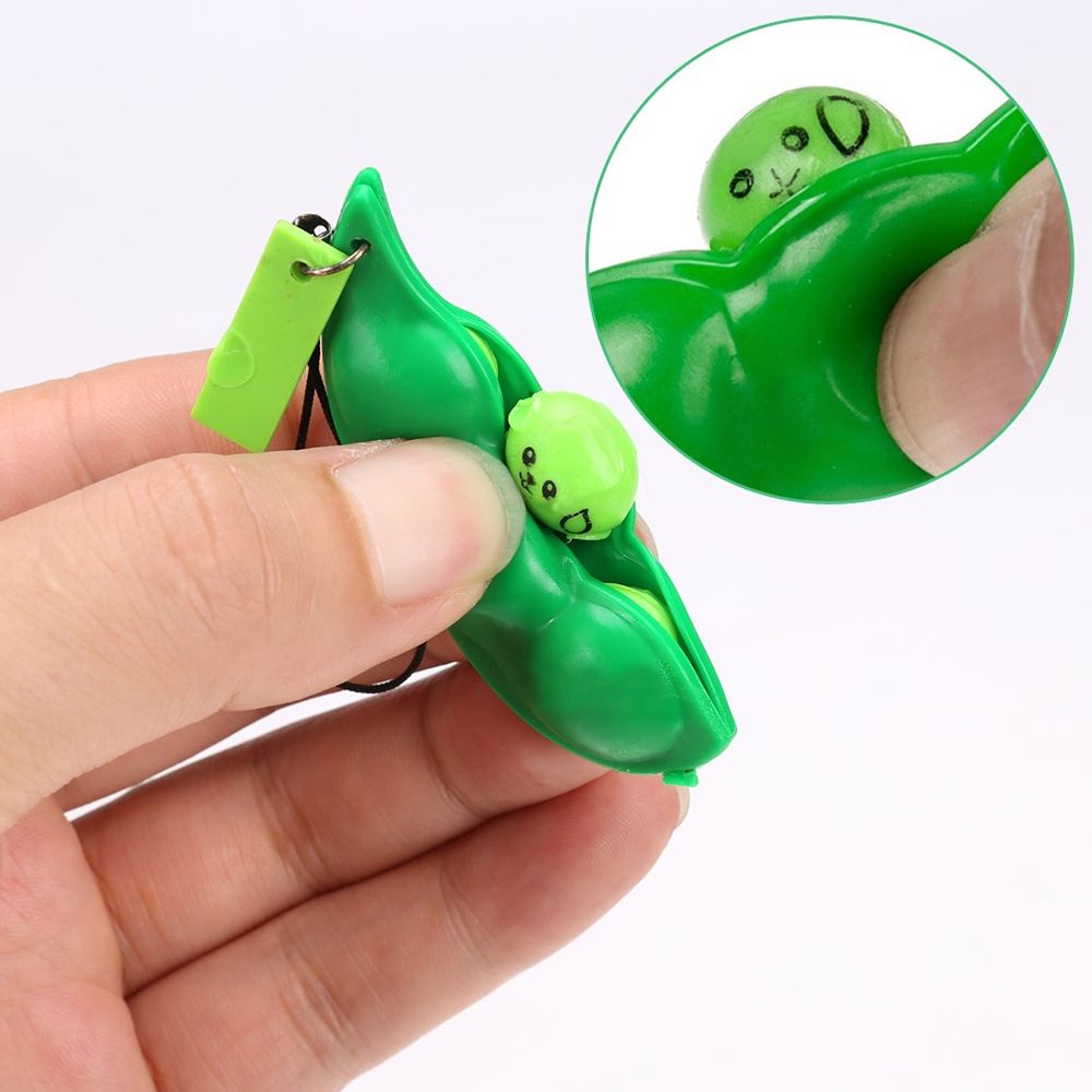 ❤LANSEL❤ Funny Squeeze Bean Trinkets Stress Relieve Key Chain Cute Extrusion Fidget Toy Soybean Green Phone Charm