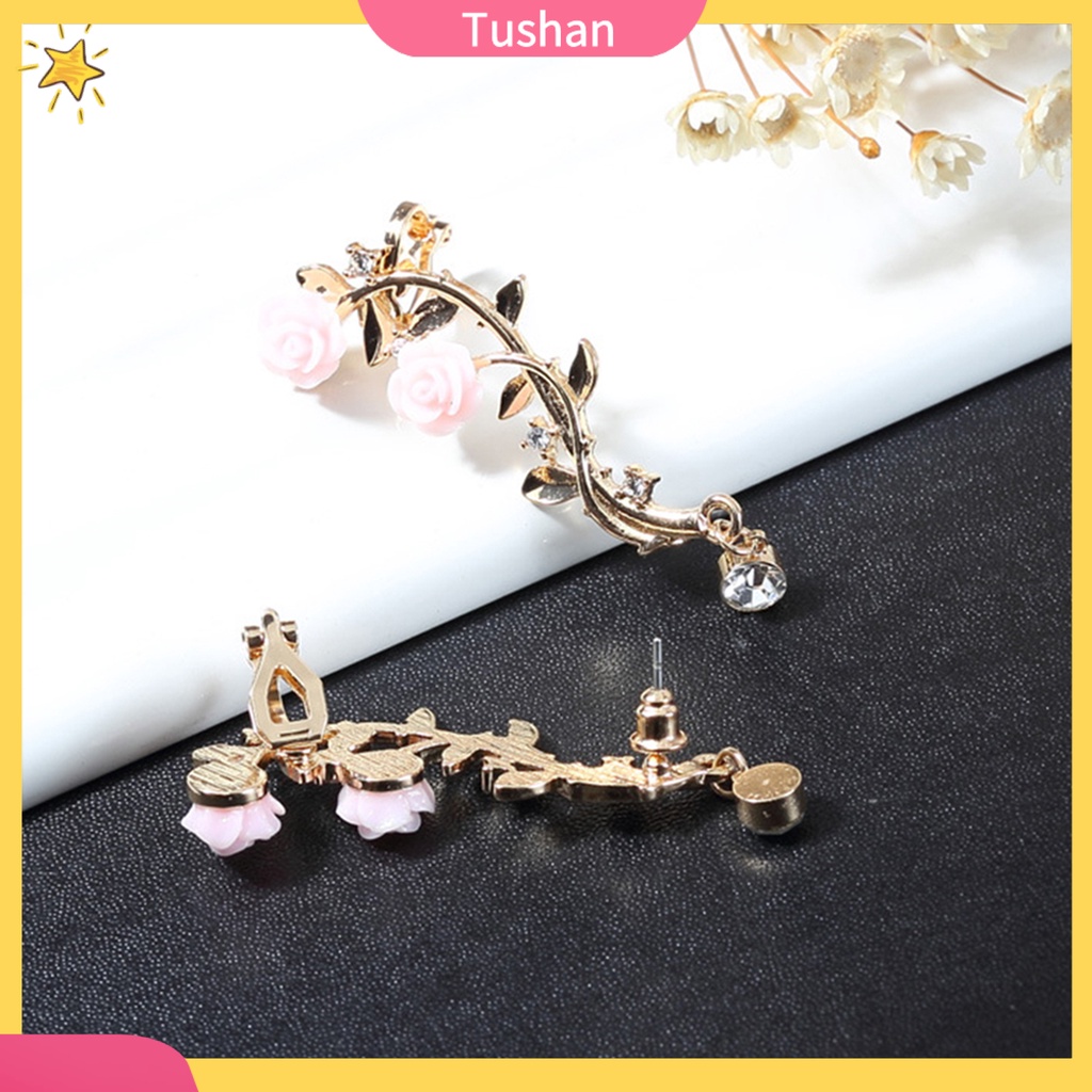 Khuyên tai đính đá hình hoa hồng phong cách cổ điển sang trọng dành cho nữ