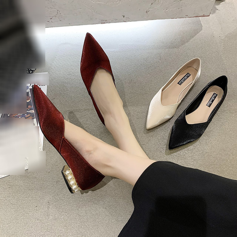 Giày mũi nhọn gót vuông đính ngọc trai thời trang nữ | BigBuy360 - bigbuy360.vn