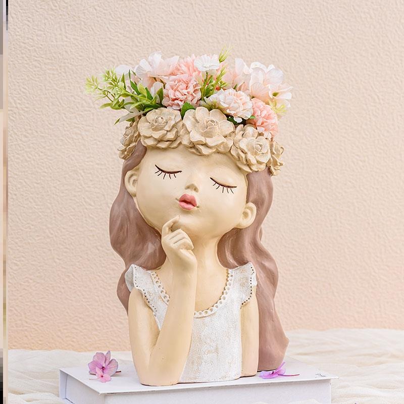 Bình Hoa Cô Gái Deco, Lọ Cắm Hoa Giả Trang Trí Để Bàn, Quà Tặng Sinh Nhật