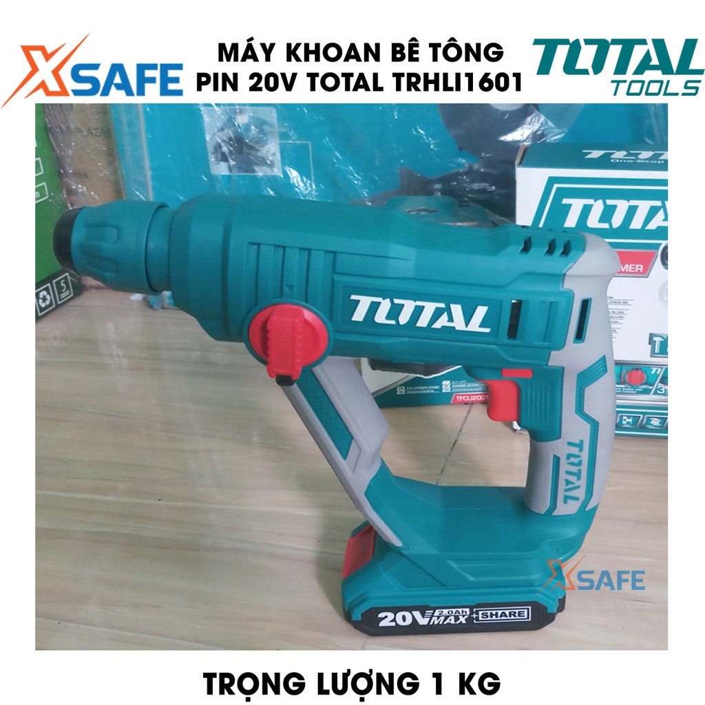 Máy khoan bê tông dùng pin 20V TOTAL TRHLI1601 tốc độ 900rpm, tốc độ búa 5100bpm khả năng khoan 16mm, không kèm pin sạc