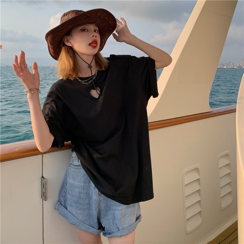 Áo Thun Tay Ngắn Thêu Hình Trái Tim Thời Trang Mới Cho Nữ