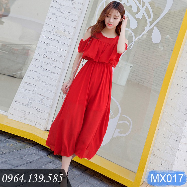 Váy maxi xòe voan đẹp trơn màu, đầm đi biển có bèo xinh xắn, dễ mặc, có size lớn 2XL | MX017