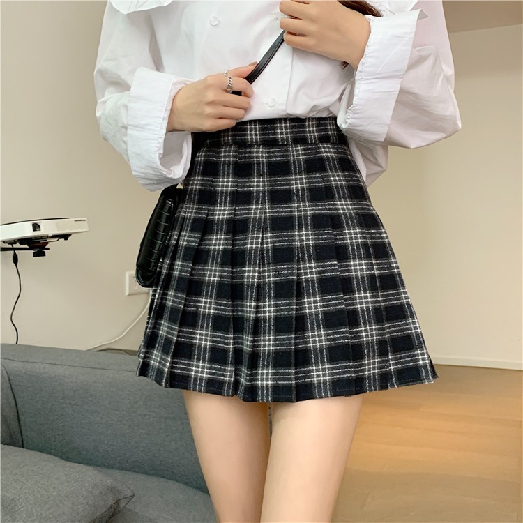 Chân Váy Xiaozhainv Chữ A Eo Cao Hoa Văn Kẻ Ô Phối Xếp Li Phong Cách Hàn Quốc Thời Trang | BigBuy360 - bigbuy360.vn