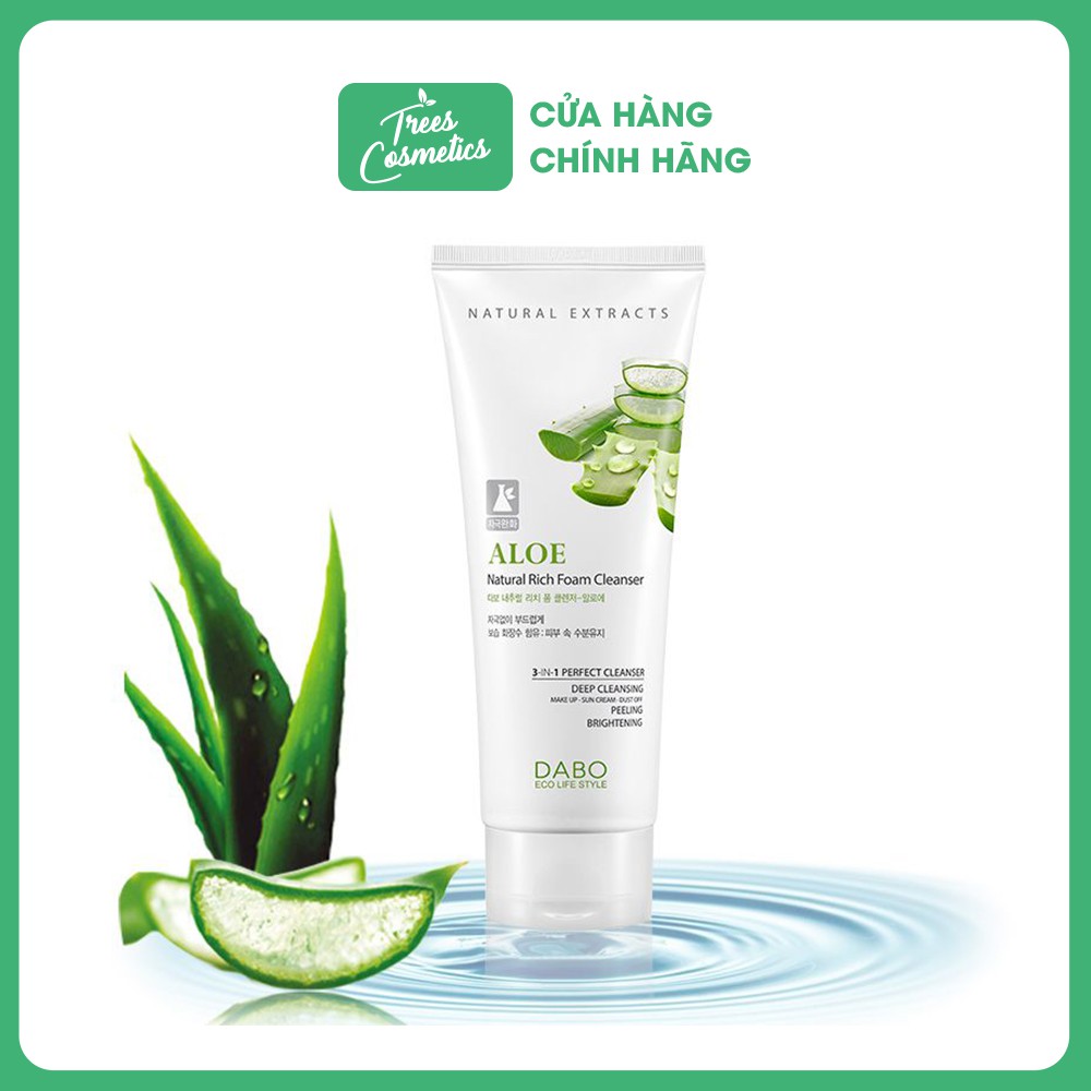 Sữa Rửa Mặt Lô Hội Cao Cấp 3 in 1 Dabo Aloe Natural Rich Foam Cleanser 180ml - Hàn Quốc Chính hãng