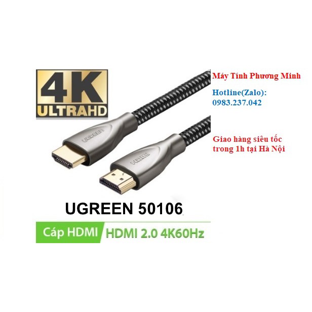 [Mã ELHACE giảm 4% đơn 300K] Cáp HDMI 2.0 Carbon UGREEN 50106 HD131 dài 1 mét- Sản phẩm chính hãng bảo hành 18 tháng