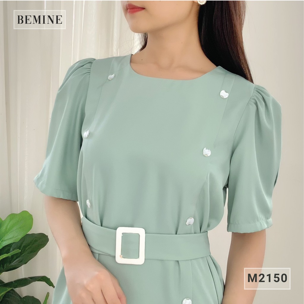 Đầm nữ công sở dáng xòe tùng xếp ly đai eo BEMINE M2150XANH | BigBuy360 - bigbuy360.vn