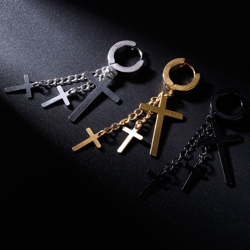 Bông tai hình thánh giá bằng thép thời trang cho nam và nữ