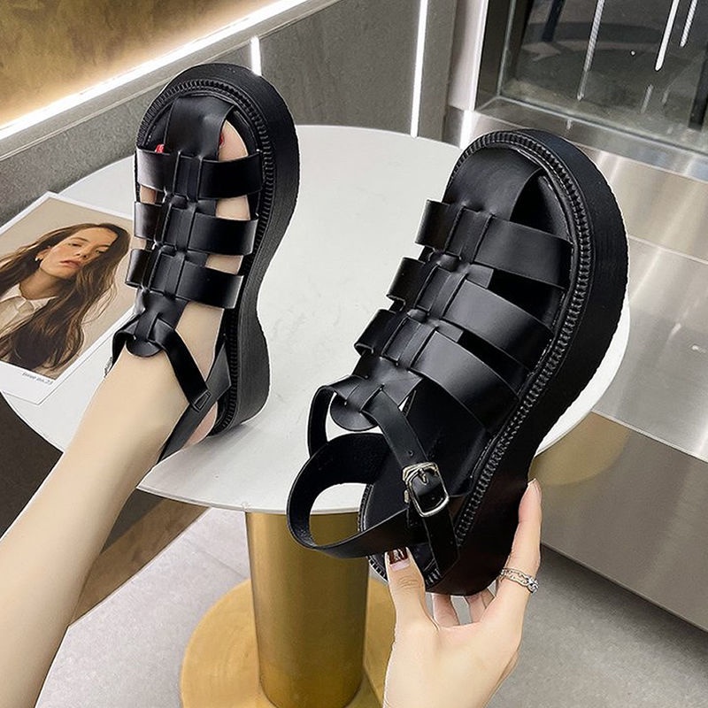 Giày Sandal Đế Xuồng Dày Tăng Chiều Cao Phong Cách La Mã Cổ Điển Phong Cách Mới Cho Nữ