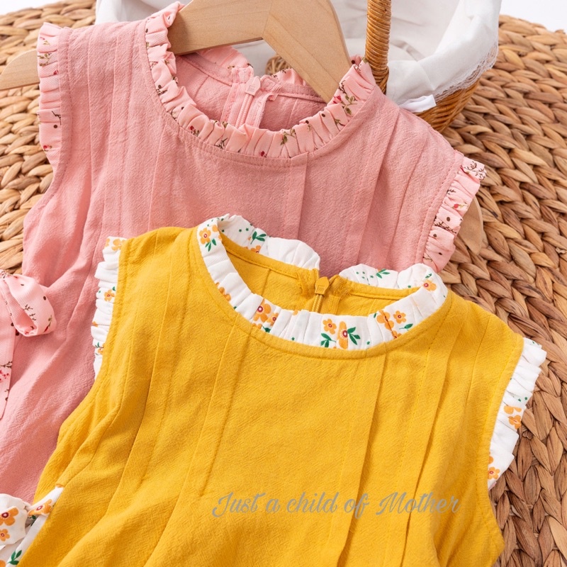 Váy cho bé gái,Vải thô cara phối hoa xinh xắn cho bé từ 9-35kg