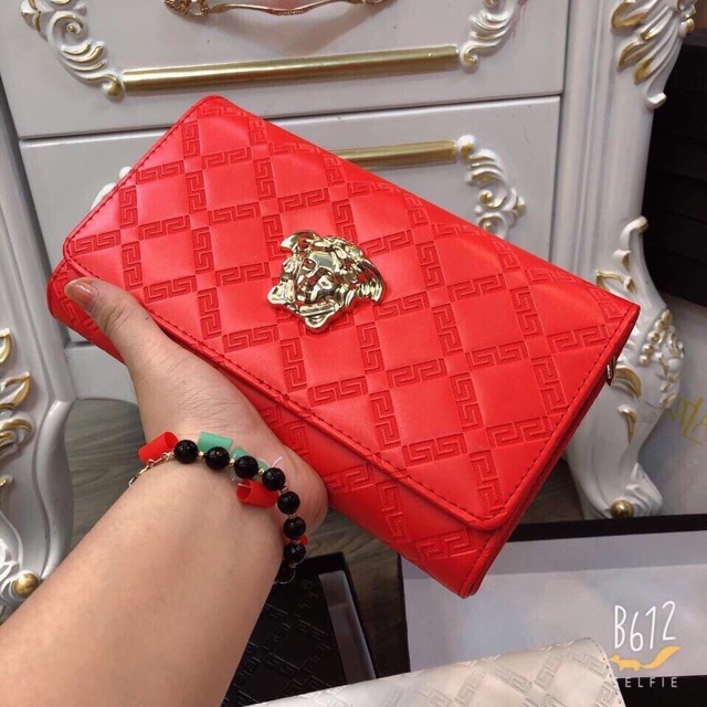 Clutch Versace trần ô size 22cm Hàng fullbox Kèm dây xích đeo chéo