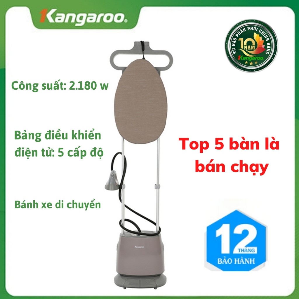 Bàn là hơi nước đứng Kangaroo KG75B11, công suất 2180W nóng lên chỉ trong vòng 30 giây, có chức năng điều chỉnh nhiệt độ