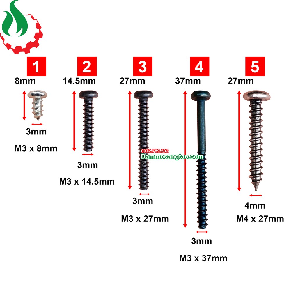 DMST Ốc vít mạ đen dùng cho vỏ pin và vỏ máy