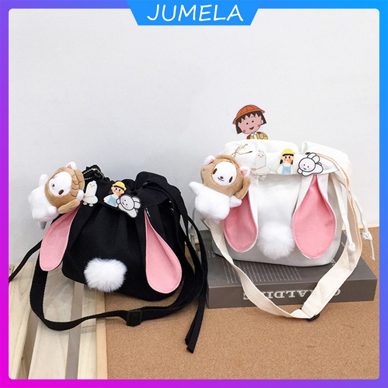 Túi đeo chéo nữ đẹp mini vải canvas đi học đi chơi họa tiết tai thỏ cute giá rẻ phong cách hàn quốc JUMELA TX09