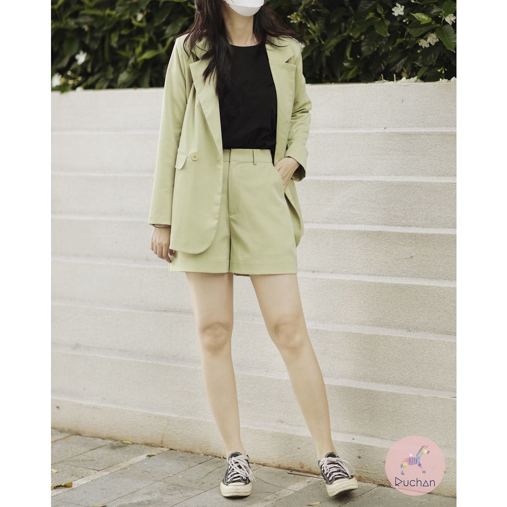 Quần short nữ lưng cao ống rộng kaki RUCHAN kiểu đùi ngắn cạp cao tôn dáng nhiều màu thời trang